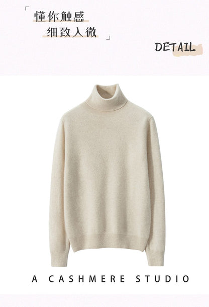 Suéter de Cashmere Feminino Gola Alta Manga Comprida Pulôver de Malha 100% Cashmere Puro Suéter Básico Versão Coreana Top Feminino