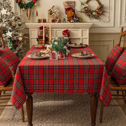 1pc Christmas Checkered Tablecloth Rectangle - Red Buffalo Plaid Cotton Gingham Xmas Table Cloths, Winter Farmhouse Table