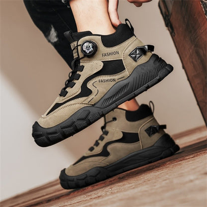 High-Top Men's Shoes for Winter, Thick-Soled Sports Shoes, British Style Retro Work Shoes, Rotating Buckle Casual Boots