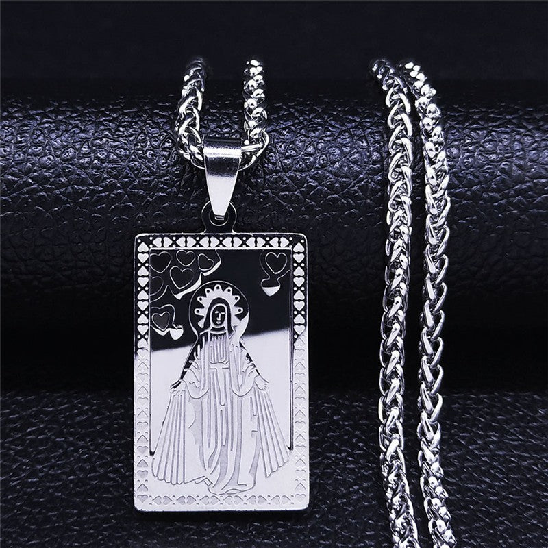 Catholic Virgin Mary Medal Our Lady of Guadalupe Pendant Necklace for Women Men Gold Color Stainless Steel Male Chain Jewelry
