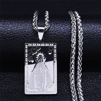 Catholic Virgin Mary Medal Our Lady of Guadalupe Pendant Necklace for Women Men Gold Color Stainless Steel Male Chain Jewelry