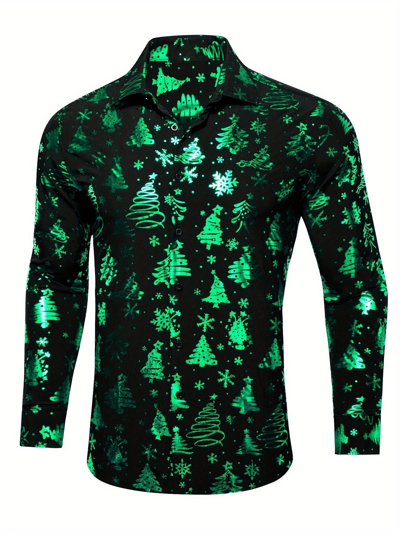 Christmas Theme Men's Golden Christmas Tree 3D Printed Formal Shirts Christmas Graphic Long Sleeve Shirt Fashion Men's Shirts