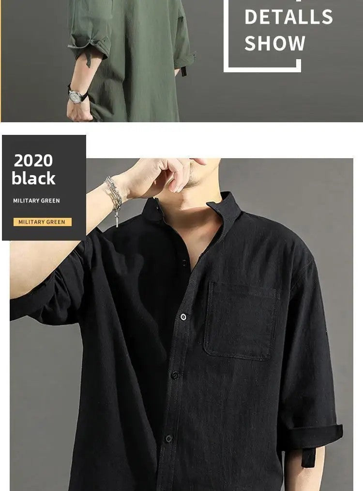 Casual Linen Cotton Shirt Men's Loose Sleeveless Top Chinese Style Autumn Outerwear Comfortable Breathable Men's Casual Shirt
