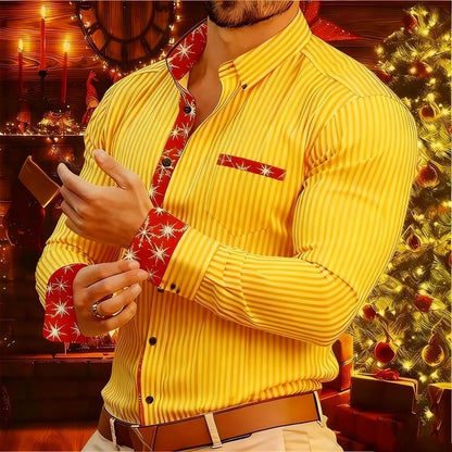 2026 New Christmas Men's Shirt - Buttoned Casual Shirt - Long Sleeve Series - Embroidered Patchwork Shirt - Daily Casual Wear -