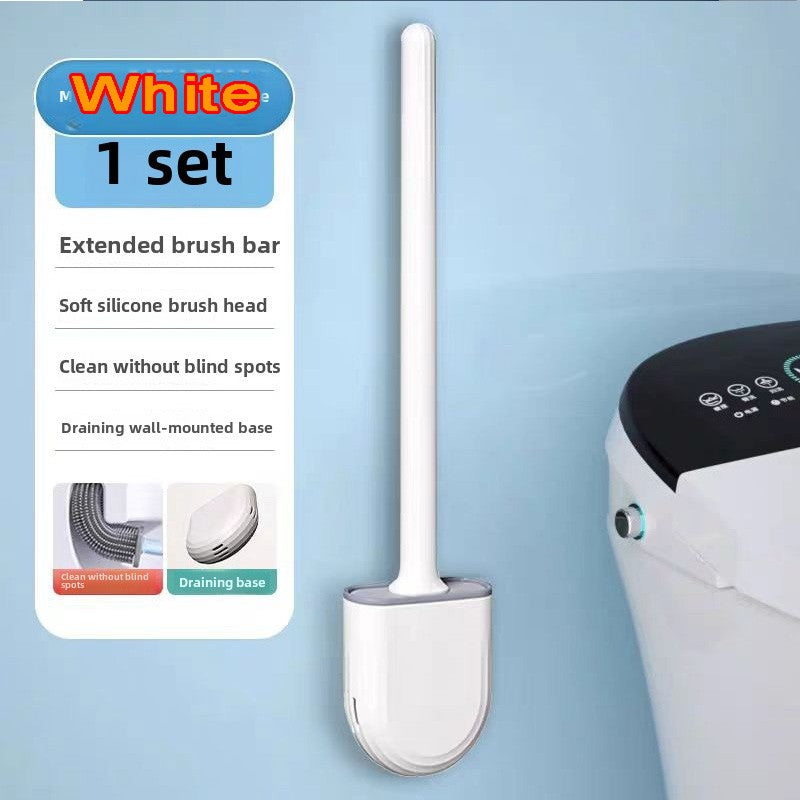 Wall-Mounted Silicone Toilet Brush Set-Easy-Install, Long-Handle,No Dead Corners,Efficient Cleaning,Portable Design with Holder