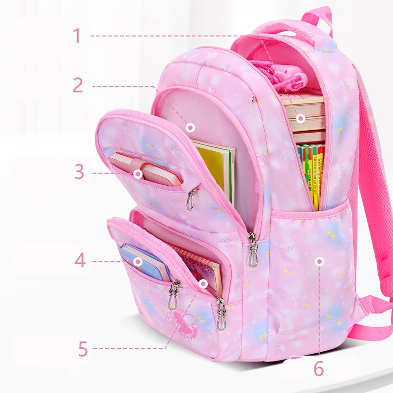 Fashion Moon Rainbow Girl School Bag Children Kid Backpack Cute Waterproof Large Capacity Gradient Pink Teenage Travel Backpack