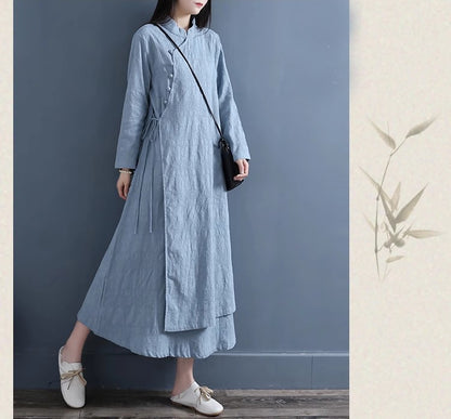 NYFS 2025 Spring Autumn New Womens Dresses Vestidos Robe Elbise Loose Plus Size Cotton Linen Double Layer Long Dress