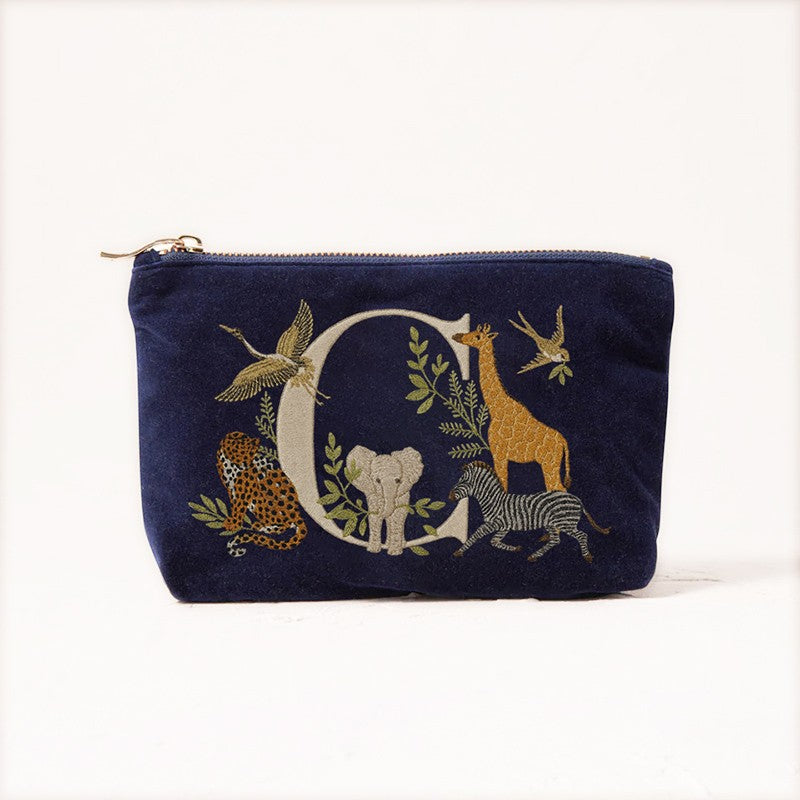 Velvet Clutch Makeup Bag Featuring Cute Animal Alphabet Print