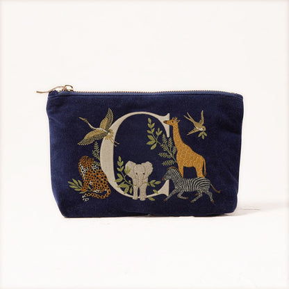 Velvet Clutch Makeup Bag Featuring Cute Animal Alphabet Print