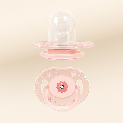 1pc Cute Baby Pacifier Liquid Silicone Nipple Flat Head with Dust-Proof Lid Flower Pattern PP Handle Soother for 3 month above