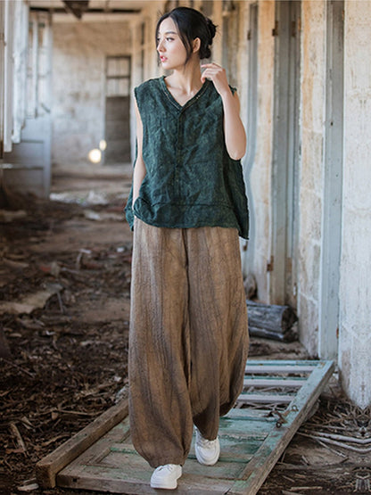 Elegant Women's Cotton Linen Baggy Cargo Pants Vintage Elastic Waist Yoga Trousers Loose Casual Long Wide Leg Oversize Clothes