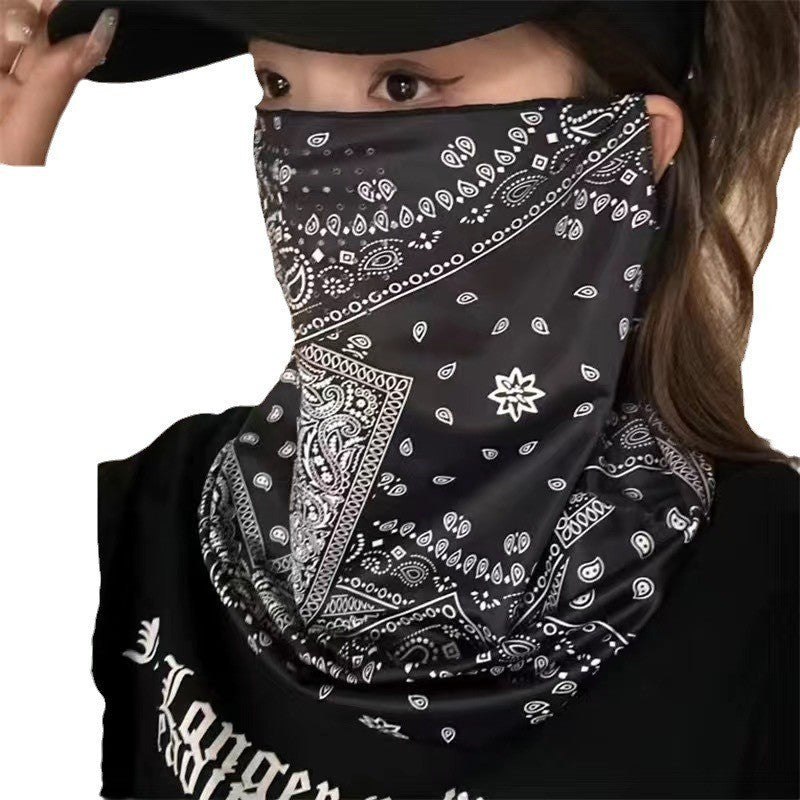 2025 Ear Hanging Sunscreen Mask for Men, Full Face Cashew Sunscreen with Perforated Neck Protection, Riding Face Towel for Moto