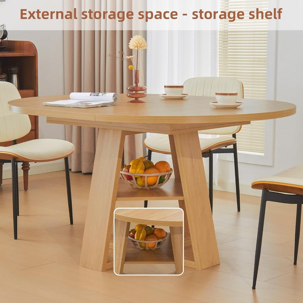 Mid Century Modern Extendable Dining Table Seats 4-8, Round & Oval with Hidden Leaves for Space-Saving, Cross Base Design