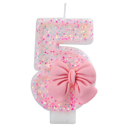 Pink Bow Number Candle Glitter Candle Cake Topper 0-9 for Birthday Anniversary Party Cake Decoration Gifts