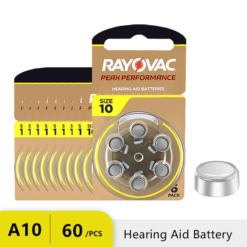 60Pcs Hearing Aid Batteries 10 A10 ZA10 10A P10 PR70 Rayovac Peak High Performance Zinc Air Battery For Mini Digital Hearing Aid