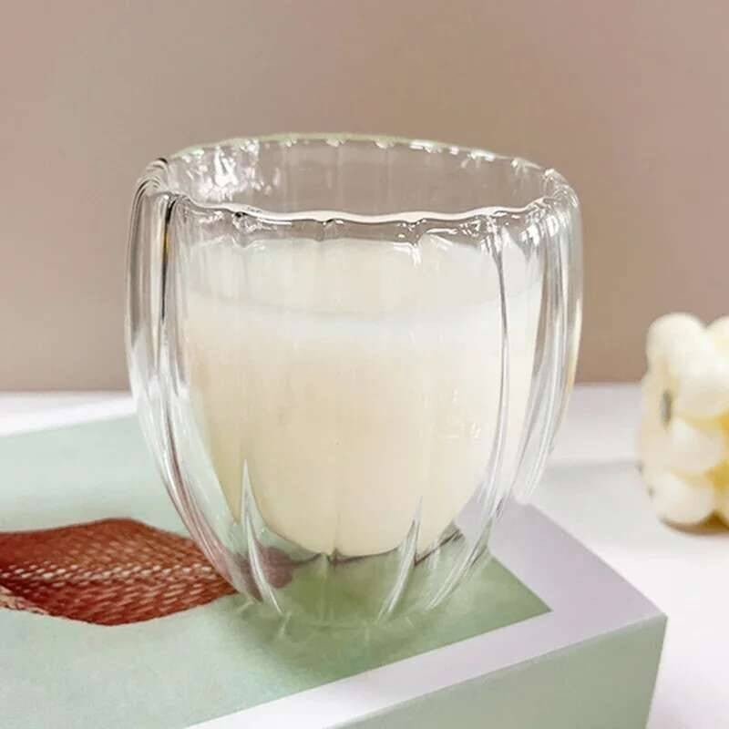 Lançamento 2025: Copo de Vidro Ondulado com Parede Dupla 350/450ml para Café, Chá, Leite, Suco, Cerveja e Água - Resistente ao Calor