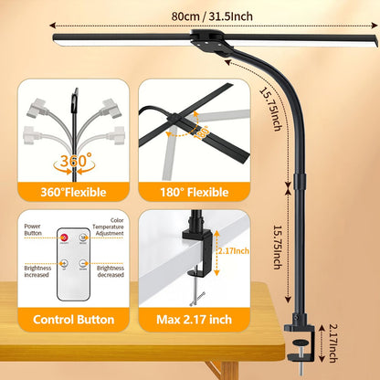 Led Desk Lamp with Clamp Architect Desk Lamp for Home Office 24W Ultra Bright Auto Dimming PC Light Stepless Dimming Table Light
