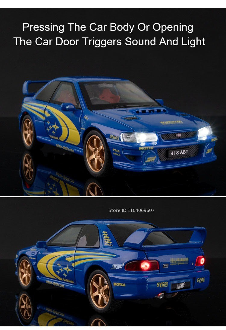 1:32 Subaru Impreza Modelo de Brinquedo de Carro Esportivo de Liga Leve, Carro Superesportivo em Miniatura Fundido com Luz e Som, Portas que Abrem e Fricção para Presentes Infantis