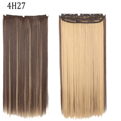 Apliques de Cabelo Sintético Liso Comprido de 5 Clipes 22'' Fibra de Alta Resistência ao Calor Preto Castanho Loiro