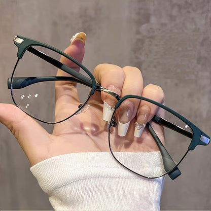 Retro Stylish Men's Half-Frame AC Lens Glasses - Sleek Iron Alloy Frame, Lightweight & Durable, Perfect for Casual or Formal