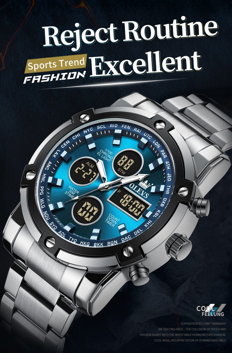 OLEVS Men's Watches Original Multifunctional Wlectronic Watch for Man Waterproof Luminous Alarm Clock Fashion Dress