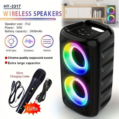 A caixa de som sem fio HY-3317 vem com subwoofer, microfone grátis e som surround com qualidade de cinema