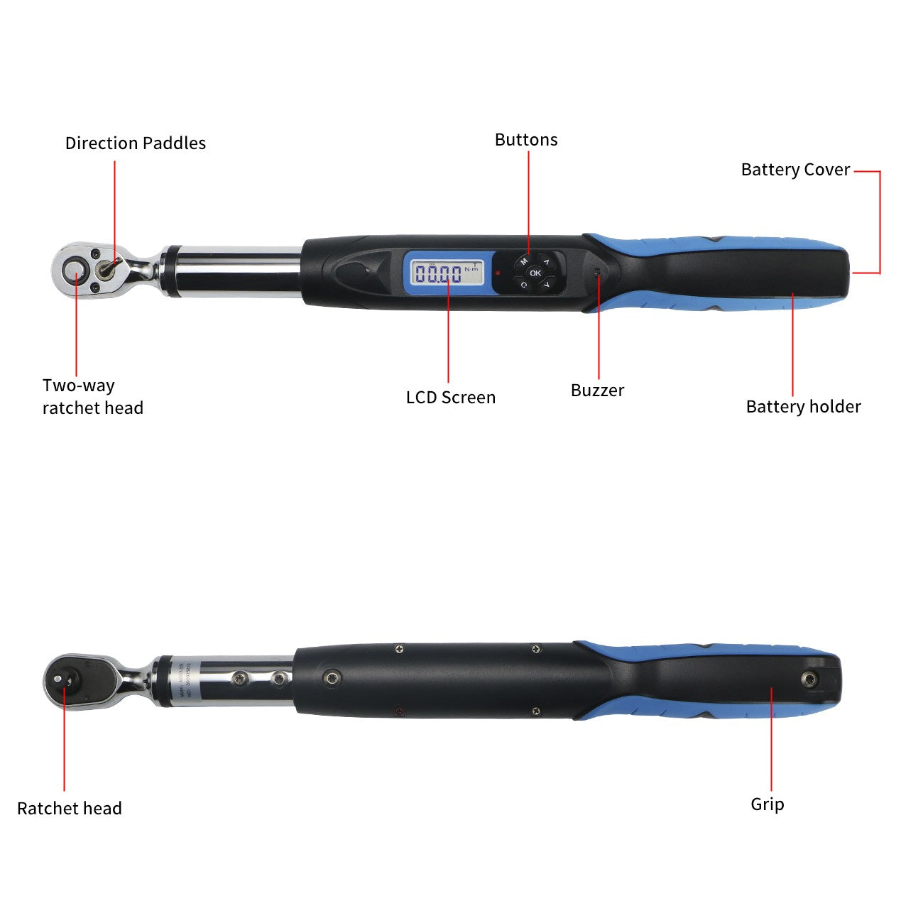 Chave de Torque Digital Shahe de 1/2'' Conjunto Eletrônico com Buzzer e LED Chaves de Torque Eletrônicas Ajustáveis Ferramenta para Reparo Automotivo
