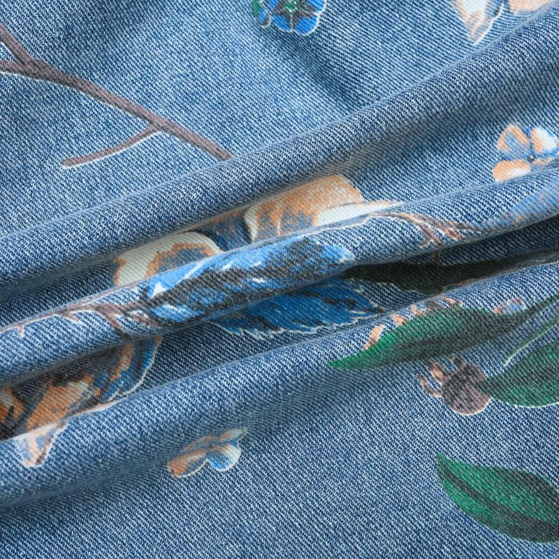 Vintage Floral Print Denim Jacket Men's Distressed Coat Streetwear Loose Fit Long Sleeve Jackets Korean Bomber Jeans Jacket