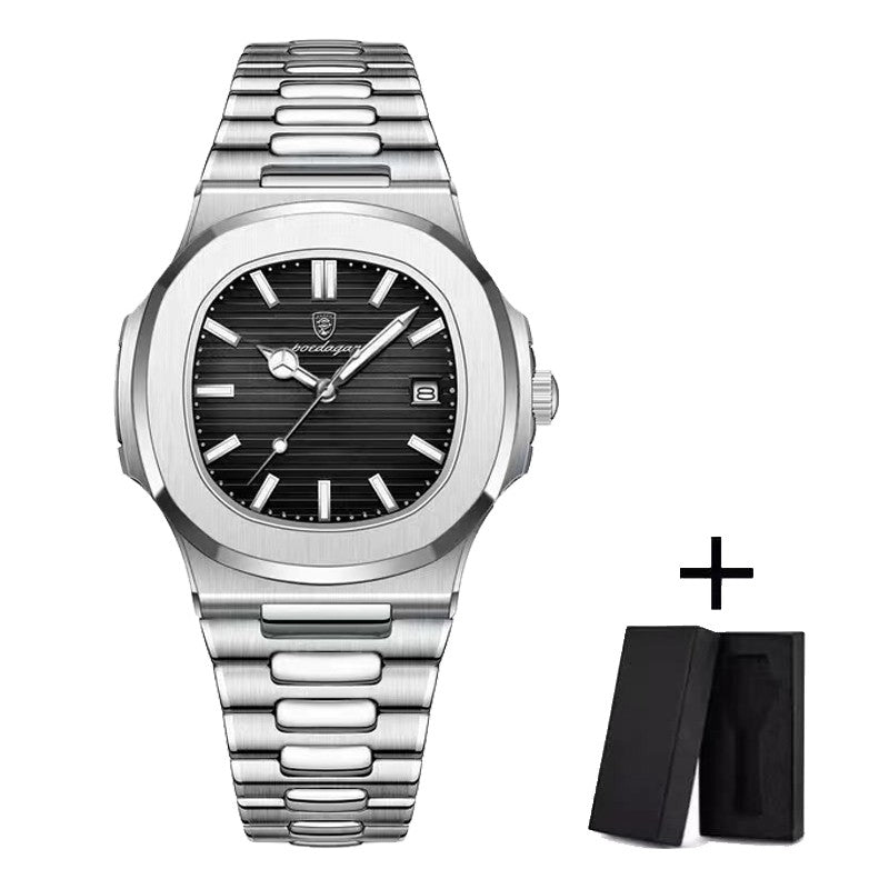 Relógio Masculino de Luxo POEDAGAR 50 ATM À Prova D'água Relógio Masculino Luminoso Data Aço Inoxidável Quadrado Quartzo Relógios Masculinos reloj hombre