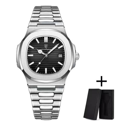 Relógio Masculino de Luxo POEDAGAR 50 ATM À Prova D'água Relógio Masculino Luminoso Data Aço Inoxidável Quadrado Quartzo Relógios Masculinos reloj hombre
