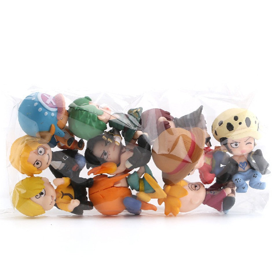 Conjunto com 10 peças Anime One Piece Brinquedos Luffy Roronoa Zoro 4cm Q Versão Action Figura Kawaii Boneca Decoração de Carro Modelo de PVC Presente