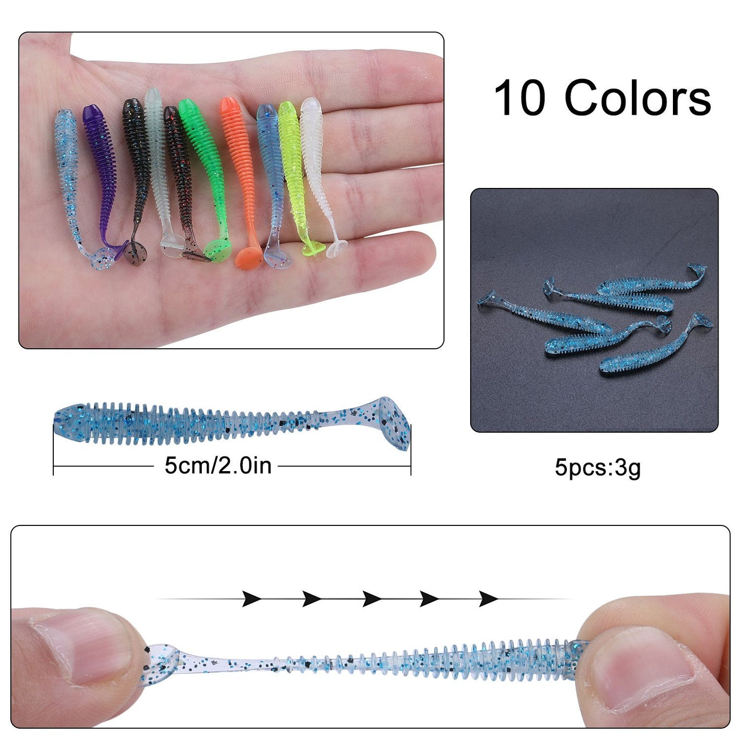 Sougayilang 10/50/100PCS Iscas Macias 5cm 0.6g Iscas Artificiais Realistas Wobblers Iscas Macias Silicone Carpa Pesca Iscas Macias