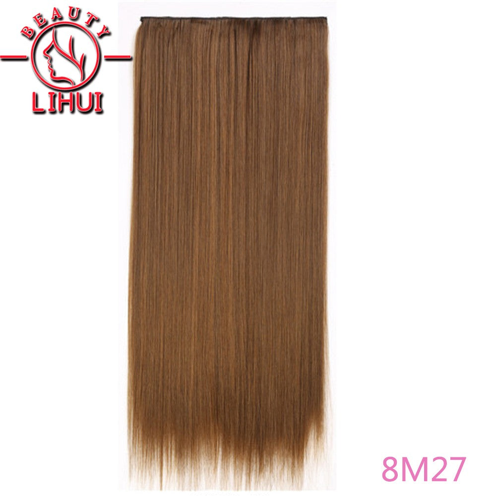 Extensões de cabelo sintéticas com clipe, longas e lisas, com 5 clipes em uma única peça, extensões de cabelo multicoloridas LIHUI