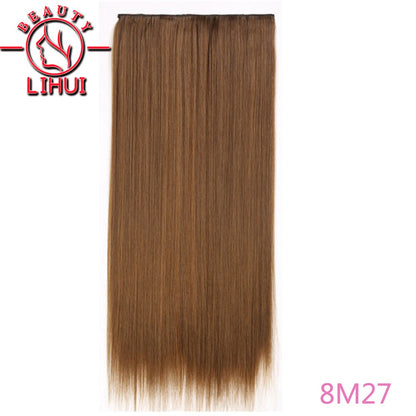 Extensões de cabelo sintéticas com clipe, longas e lisas, com 5 clipes em uma única peça, extensões de cabelo multicoloridas LIHUI