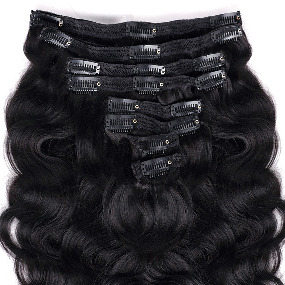 Body Wave Clip In Human Hair Extensions Full Head Brazilian Virgin Hair Clip on Hair Extension for Women 8 Pcs/Set Double Weft