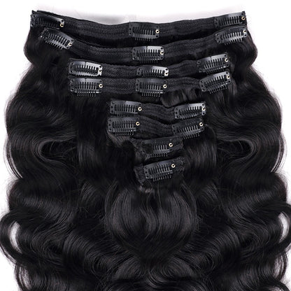 Body Wave Clip In Human Hair Extensions Full Head Brazilian Virgin Hair Clip on Hair Extension for Women 8 Pcs/Set Double Weft