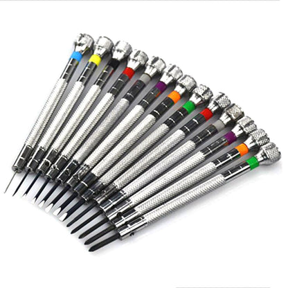 Kit de Ferramentas para Reparo de Relógios 13 Peças Chave de Fenda Profissional de Metal Premium com Fenda Cruzada 0,6-2,0 mm para Relojoeiro