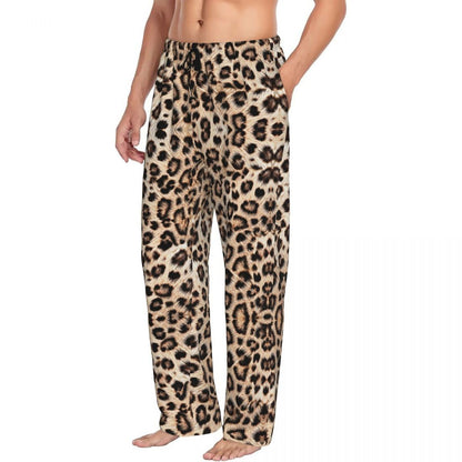 Custom Leopard Print Pajama Pants Men's Animal Skin Sleepwear Lounge Sleep Bottoms Stretch with Pockets
