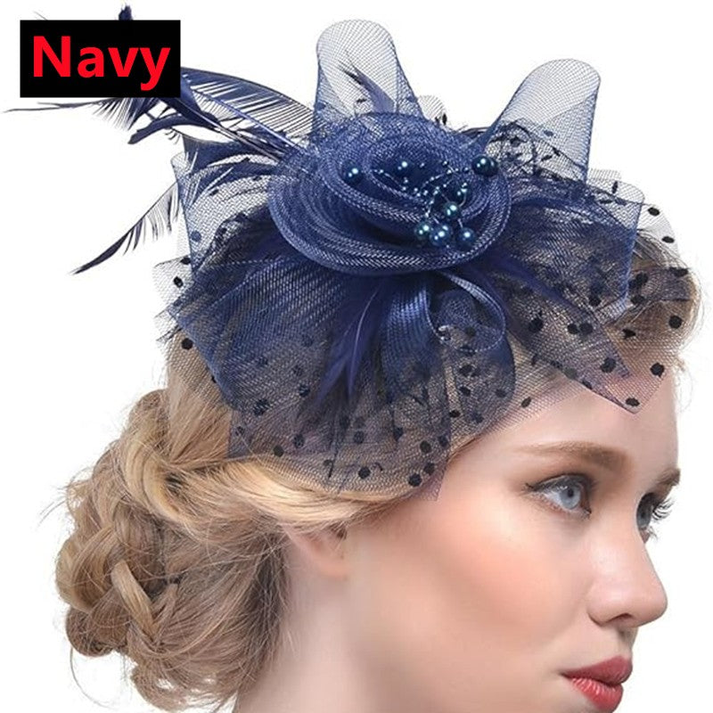 New 12 Color Net and Feather Fascinator Hat Headband Alice Headband Clip Mesh Flower Wedding Cocktail Hair Accessories Tea Party