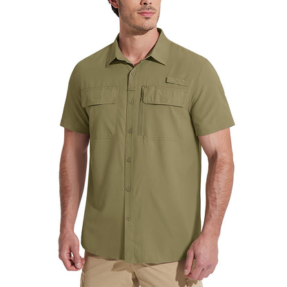 MAGCOMSEN Mesh Breathable Shirt Men's Quick Dry Button Short Sleeves UPF 50+ Sun Protection Hiking Fishing Work Cargo Shirts