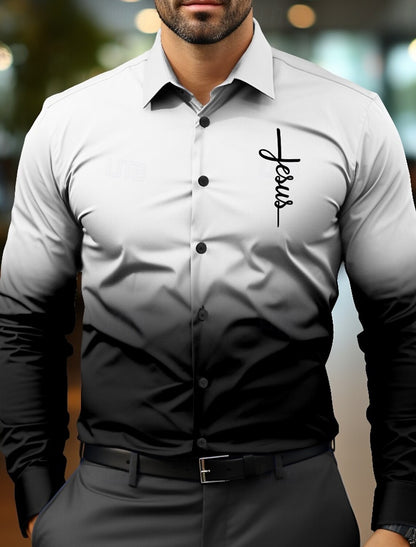 Jesus Business Casual Men's Formal Shirt Button Shirt Long Sleeve Business Daily Autumn Spring Summer 3D Shirt Collar Button
