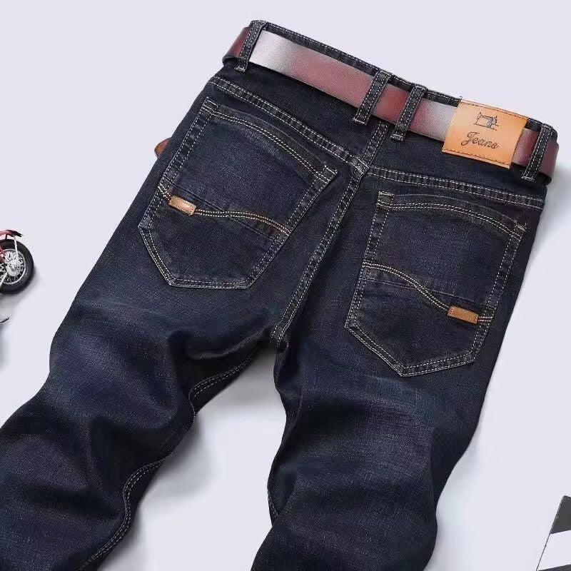 Calças Jeans Masculinas Grandes Tamanhos 34 36 38 40 2025 Novas Casuais Negócios Elásticas Calças de Denim Azul Clássico Masculinas Calças Retas Folgadas