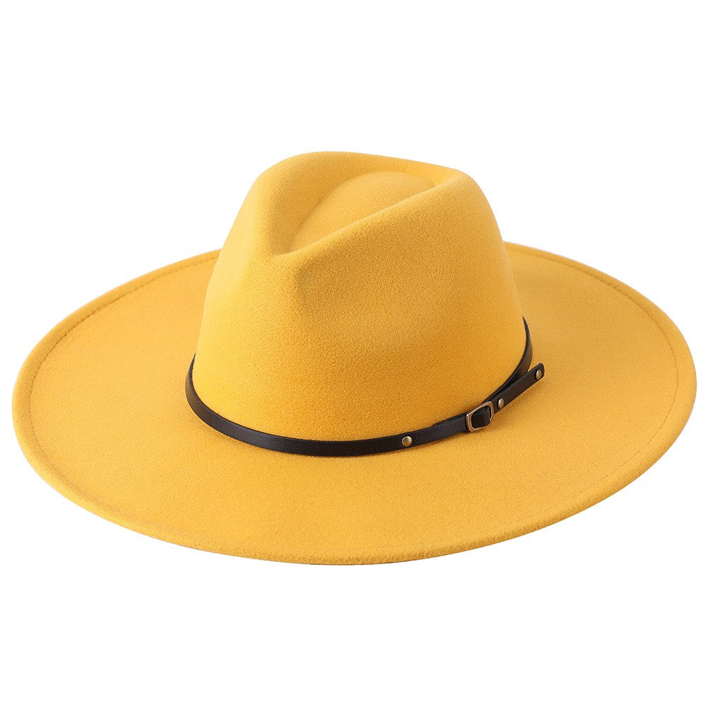 Wool Warm Wide Brim Fedora Hats Women Solid Color Top Jazz Felt Hat For Men Panama Gamble Yellow Hats