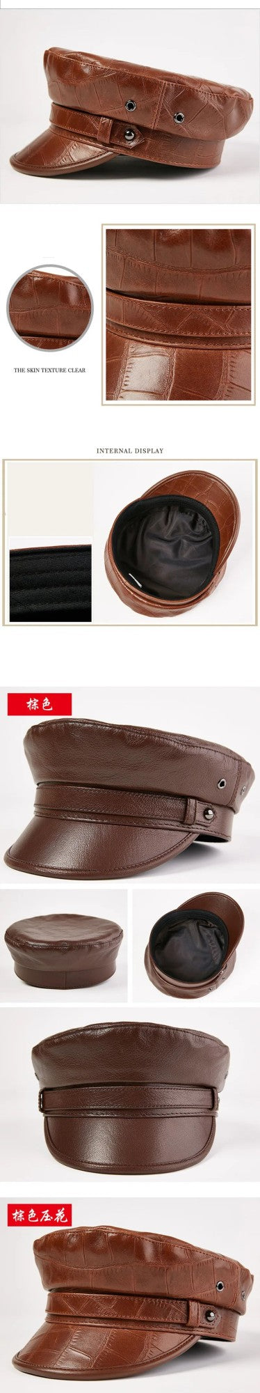 Autumn Men's Flat Cap Genuine Leather Hats Women's Army Military Hat Elegant Fashion Sheepskin Leather Caps Couple Hat