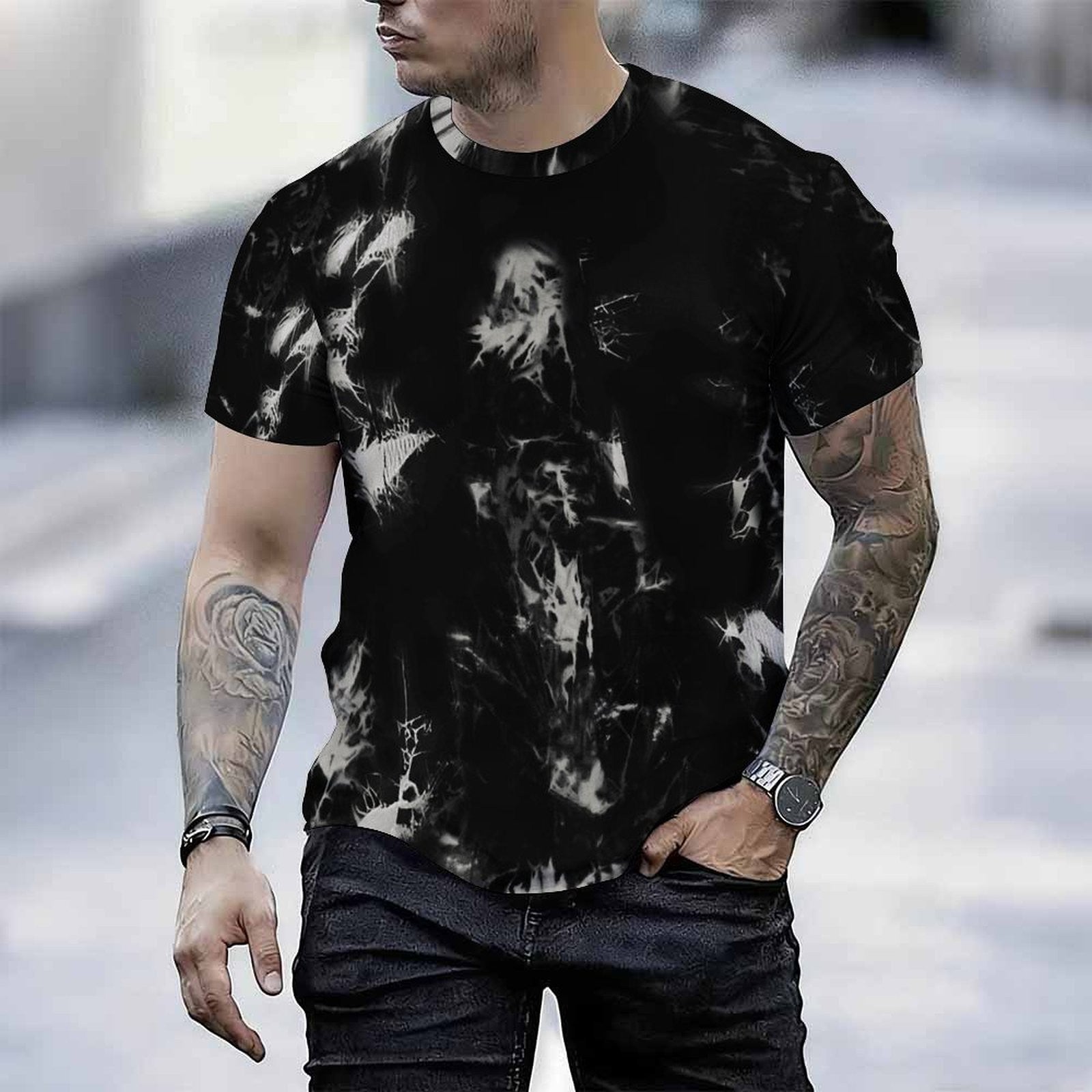 Men Print T Shirt Short Sleeve Crew Neck Casual Summer Fashion Tees Tops For Daily Outdoor Wear