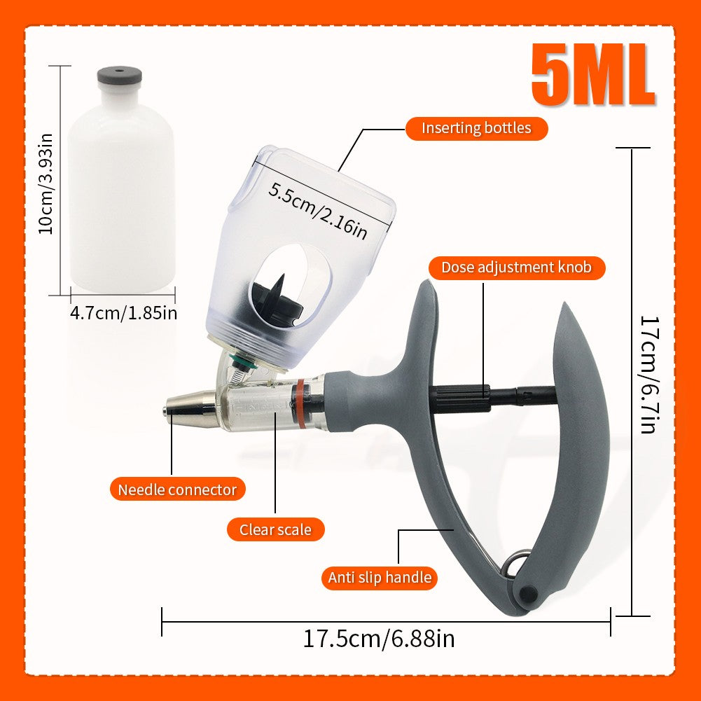 Seringa Contínua Veterinária Automática de 2ml /5ml Injeção Animal Vacina Ajustável para gado Suínos Bovinos Ovinos