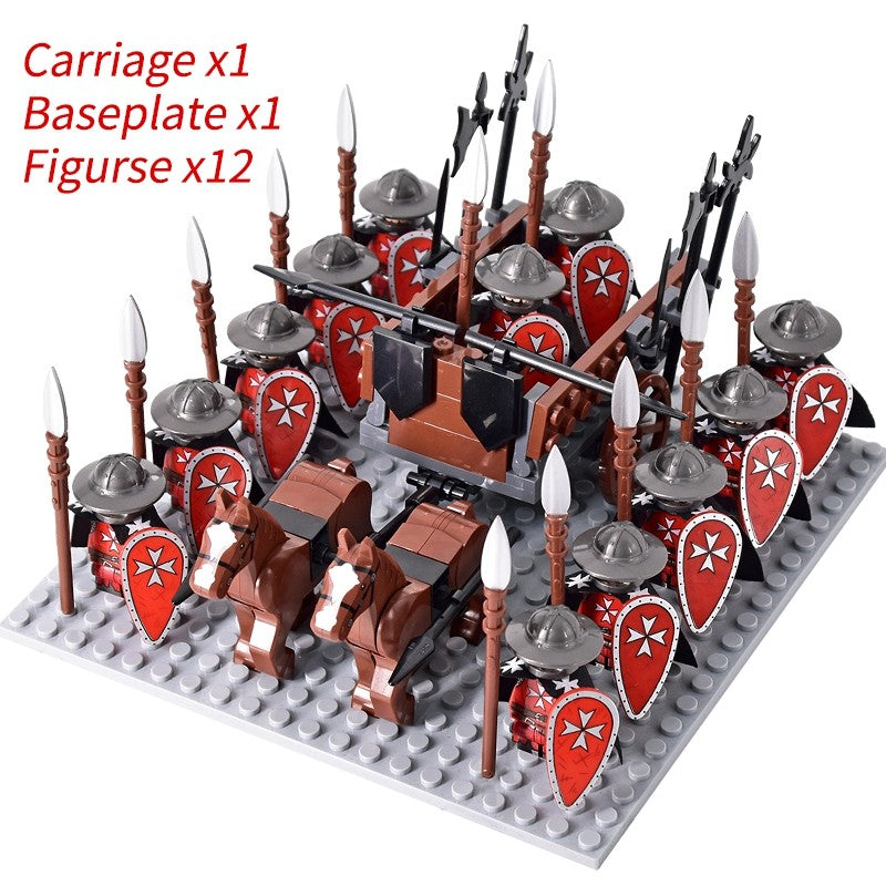Castelo Medieval Cavaleiros Guerreiros Espartanos Cruzados Legião Romana Infantaria Cavalo de Guerra Carruagem Blocos de Montar Brinquedo de Figuras