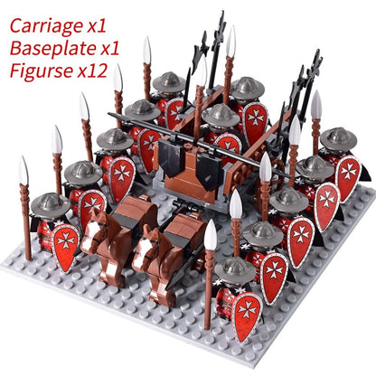 Castelo Medieval Cavaleiros Guerreiros Espartanos Cruzados Legião Romana Infantaria Cavalo de Guerra Carruagem Blocos de Montar Brinquedo de Figuras