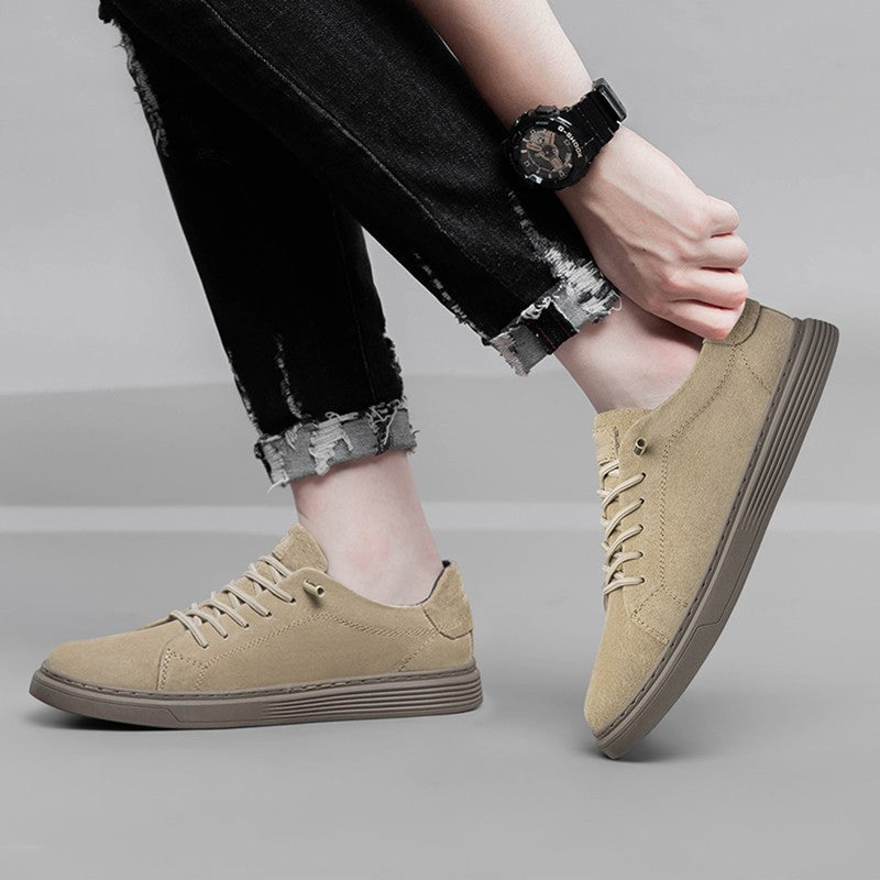 Novo sapato masculino casual de camurça com cadarço, respirável e confortável para caminhada, antiderrapante e resistente ao desgaste, sapatos baixos