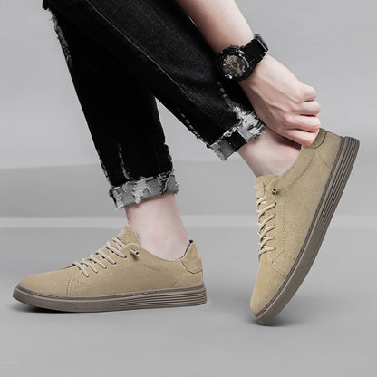 Novo sapato masculino casual de camurça com cadarço, respirável e confortável para caminhada, antiderrapante e resistente ao desgaste, sapatos baixos